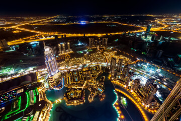 Fototapeta na wymiar Night panoramic view of Dubai city in UAE