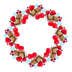 hand drawing berry frame with strawberry and chocolate 