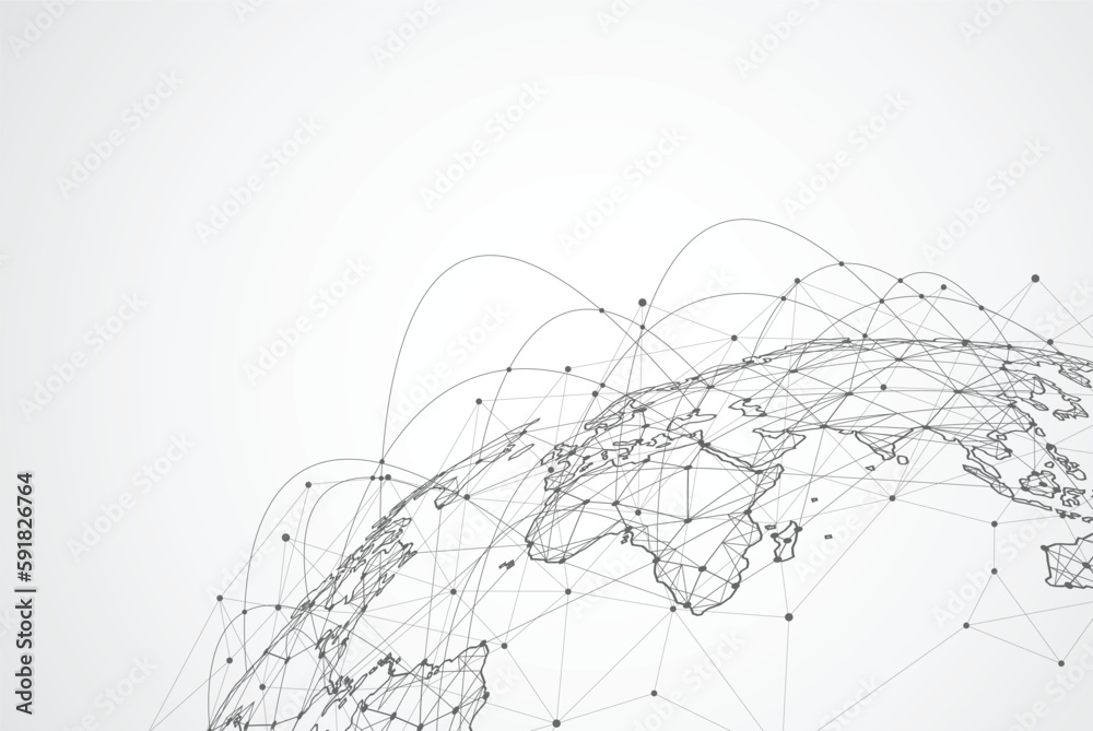 Poster global network connection. world map point and line composition concept of global business. vector i