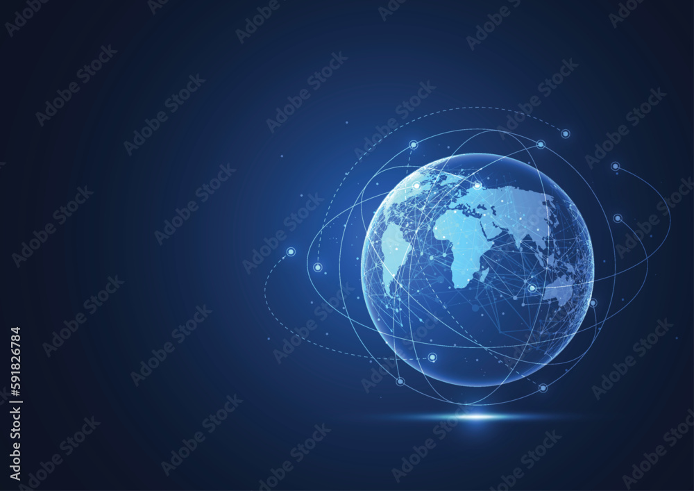 Poster global network connection. world map point and line composition concept of global business. vector i