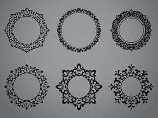 Set of decorative frames Elegant vector element for design in Eastern style, place for text. Floral black and gray borders. Lace illustration for invitations and greeting cards