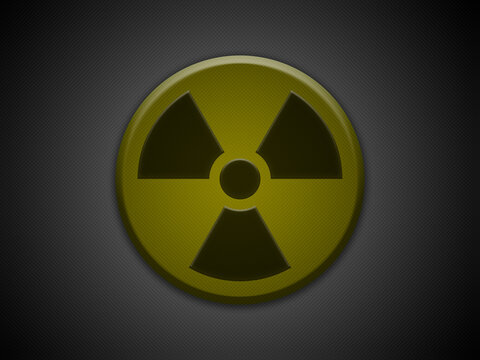 Yellow radioactive sign on carbon fiber background