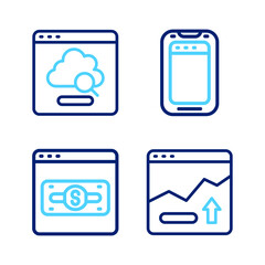 Set line Financial growth increase, Online shopping on screen, Mobile phone and Cloud technology data transfer icon. Vector