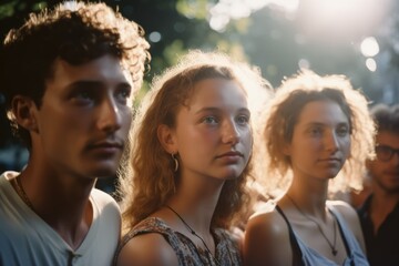 Naklejka premium Portrait of teenage diverse friends in summer, created using generative ai technology