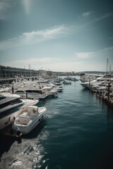 Fototapeta premium General view of port with sailing boats, sea and sky created using generative ai technology