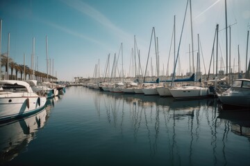 Fototapeta na wymiar General view of port with sailing boats, sea and sky created using generative ai technology