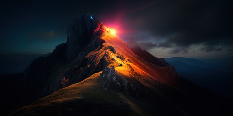 Dawn from behind the mountain. Ai generated - obrazy, fototapety, plakaty