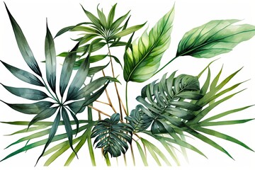 lush and vibrant tropical foliage in watercolor. Generative AI