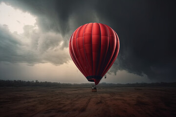 Naklejka premium A red big balloon flies in bad weather. Ai generated