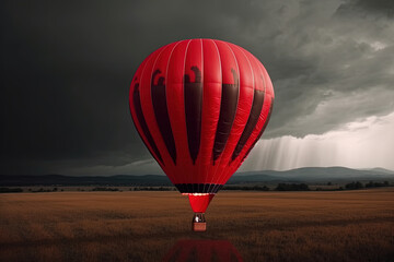 Obraz premium A red big balloon flies in bad weather. Ai generated
