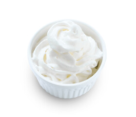 The bowl of whipped cream isolated on white background, Save clipping path.