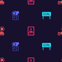 Set Goal soccer football, Fan club, Football or card and shoes on seamless pattern. Vector