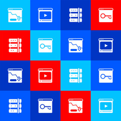 Set Financial growth decrease, Online play video, Server and Secure your site with HTTPS, SSL icon. Vector