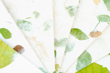 The Handmade recycled flower and leaf paper background.