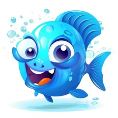 Photo of a cheerful blue fish with big bulging eyes. Generative AI