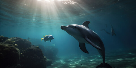 Dolphins underwater. Ai generated