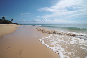 Beach by the Sea. The waves hit the sand. AI generated