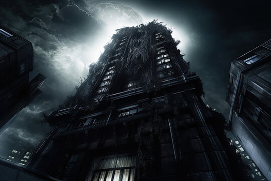High building in dark style. Ai generated
