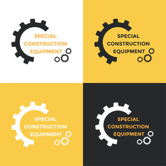 Construction company logo with gears. Vector illustration