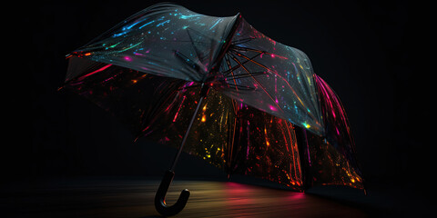 Umbrella in neon lights. Ai generated