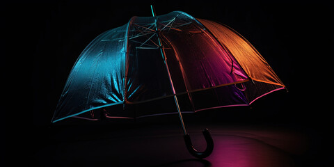 Umbrella in neon lights. Ai generated