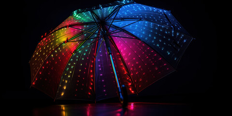 Umbrella in neon lights. Ai generated