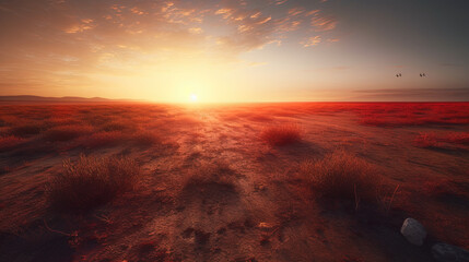 Obraz premium Sunset in the desert plain. Ai generated.