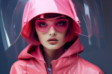 hat woman colourful art fashion latex beauty glamour glasses creative portrait. Generative AI.