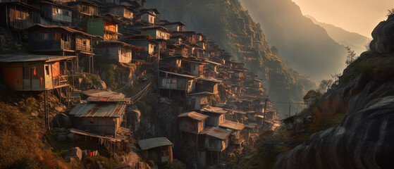 Slums on the Mountain. Ai generated