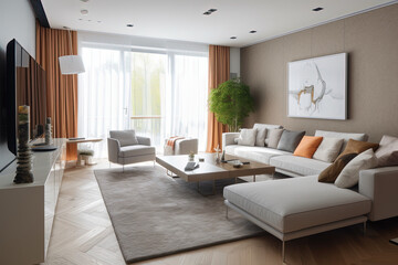 Living room in modern style with light and sunshine. Ai generated. 