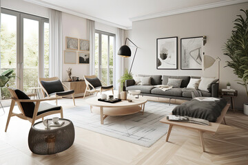 Living room in modern style with light and sunshine. Ai generated. 