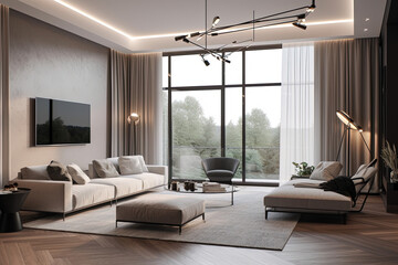 Living room in modern style with light and sunshine. Ai generated. 