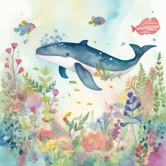 Obraz na płótnie Canvas Watercolor whale Generative Ai