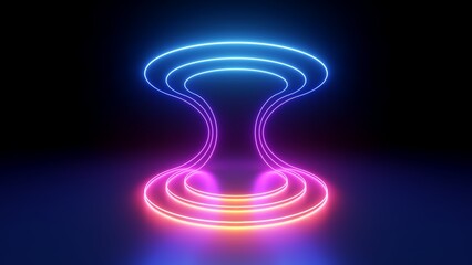 3d render, abstract minimalist geometric background. Neon bend shape, colorful glowing lines. Technology wallpaper