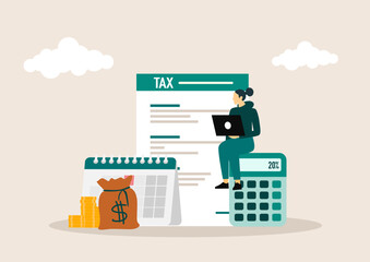 Tax preparation abstract concept vector illustration. The corporate tax, taxable income, fiscal year, document preparation, payment planning, corporate accountancy, and annual return abstract metaphor