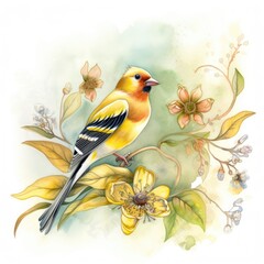 Watercolor Darling Goldfinch Generative Ai