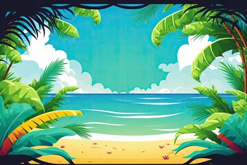 Fototapeta na wymiar serene tropical beach with tall palm trees swaying in the breeze. Generative AI