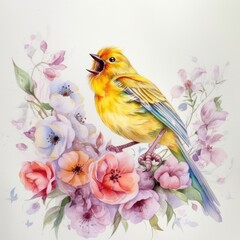 A Beautiful Watercolor Cheerful Canary Generative Ai