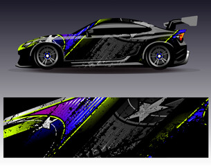 Car wrap design vector. Graphic abstract stripe racing background kit designs for wrap vehicle  race car  rally  adventure and livery