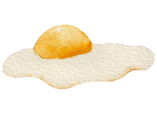 Watercolor illustration, fried egg isolated on white background. For various products, kitchen decor, menu etc.