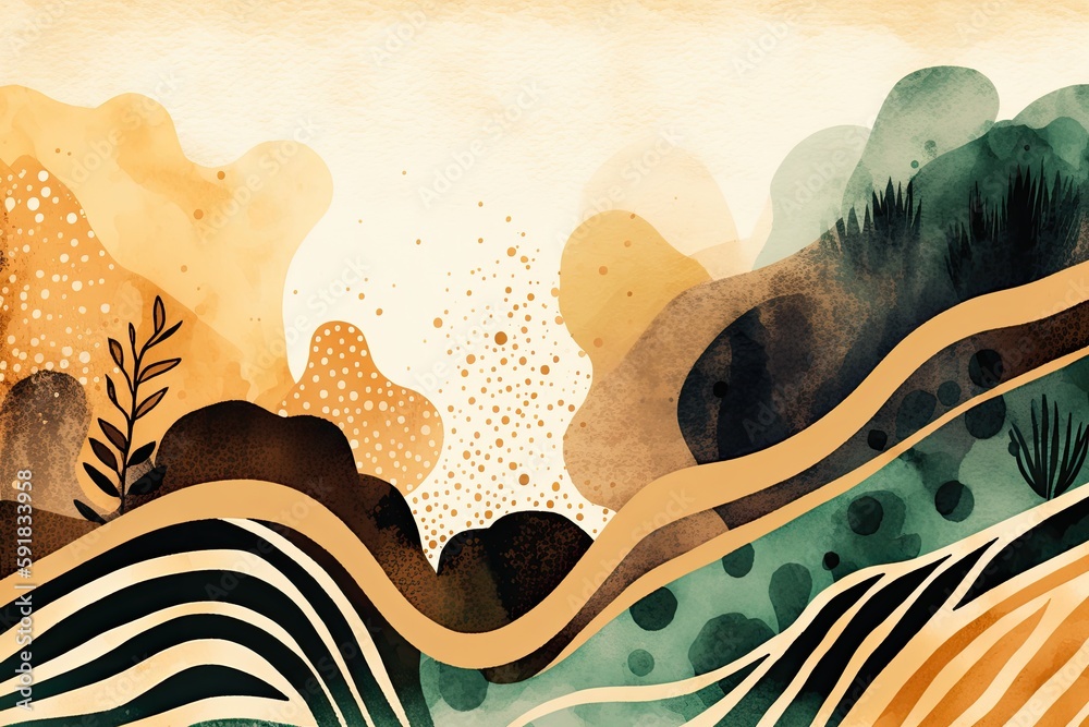 Wall mural serene landscape with rolling hills and lush trees. generative ai