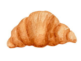 Watercolor food illustration, croissant isolated on white background. For various products, kitchen decor, menu etc.