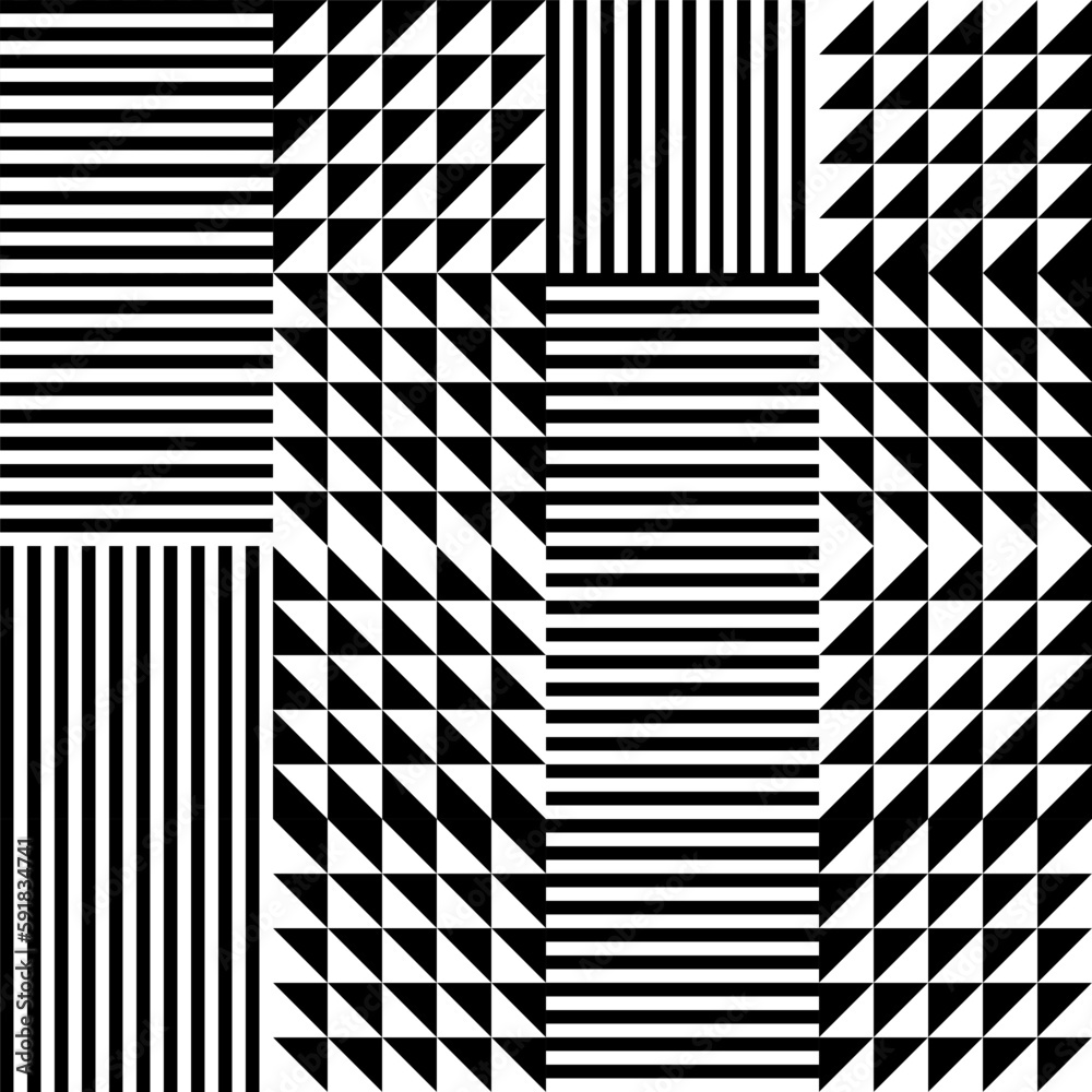 Aufkleber Modern abstract geometric contemporary vector seamless pattern with simple elements and shapes. Graphic black and white minimalist background.