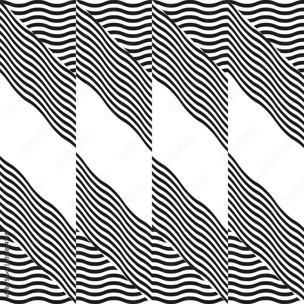 Poster Modern abstract geometric contemporary vector seamless diagonal pattern with simple elements and shapes. Graphic black and white minimalist background.