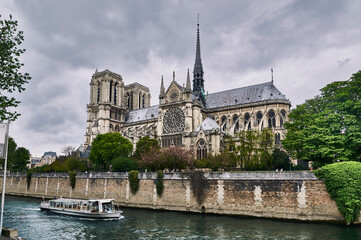 Fototapeta premium Notre Dame, the Senna and the boat