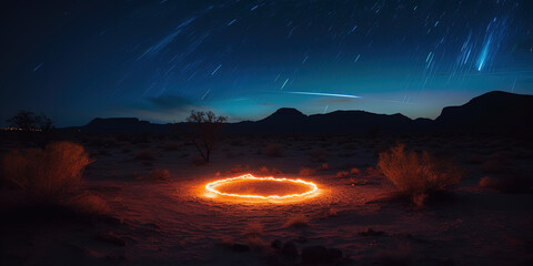 Obraz na płótnie Canvas Long exposure. Circle in desert. Ai generated.