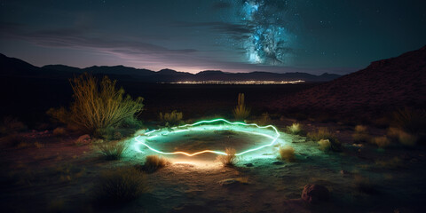 Fototapeta na wymiar Long exposure. Circle in desert. Ai generated.