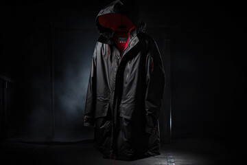Fototapeta na wymiar Raincoat in black and red colors. Ai generated. 