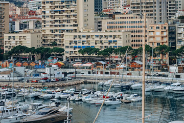 Monaco, Monaco - 28.12.2021 : Port Hercule and the beautiful facades of the Principality of Monaco