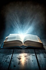 The Bible the Word of God with celestial blue lighting effects Way to Salvation the Gospel Generative AI Illustration